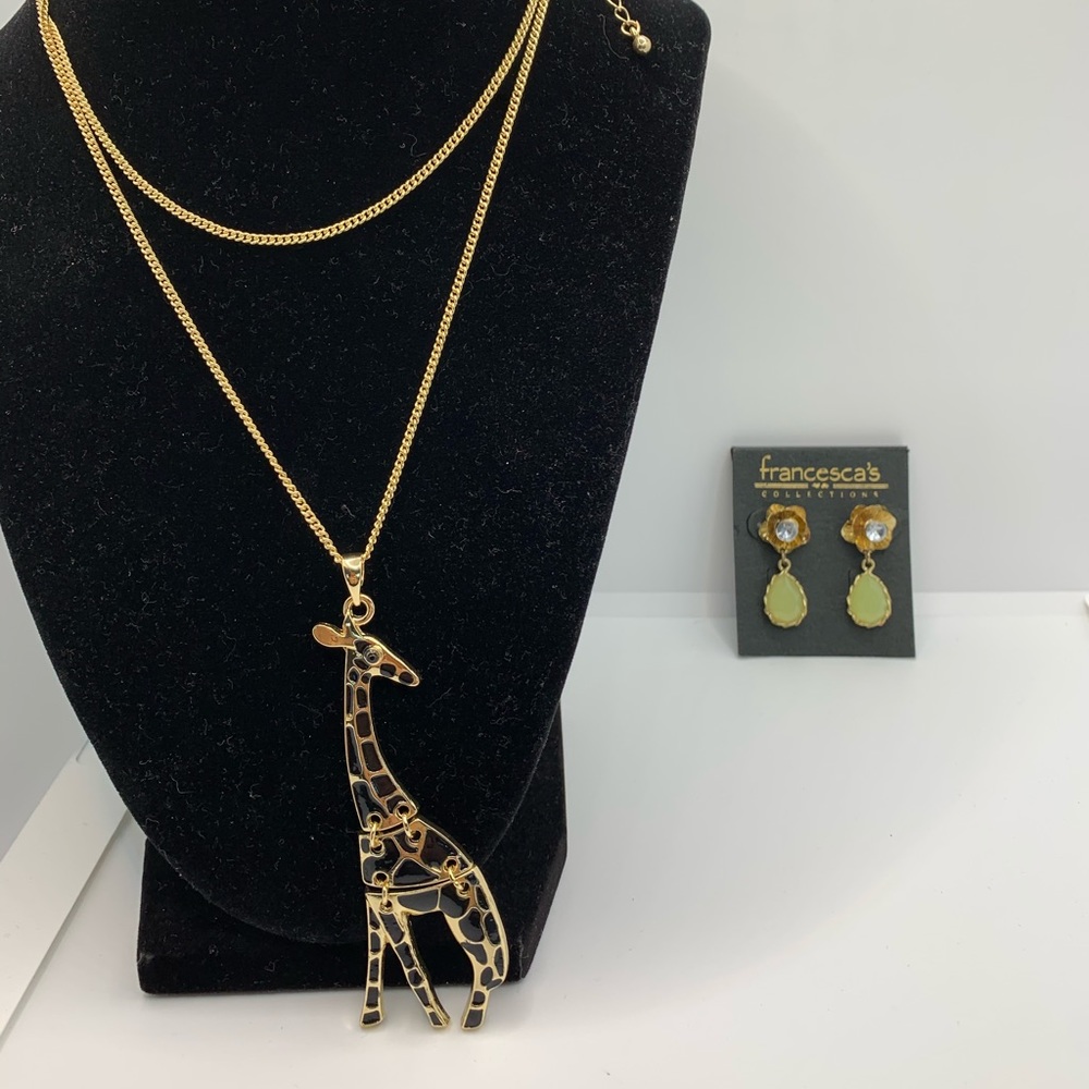 Francesca earrings and nice giraffe necklace